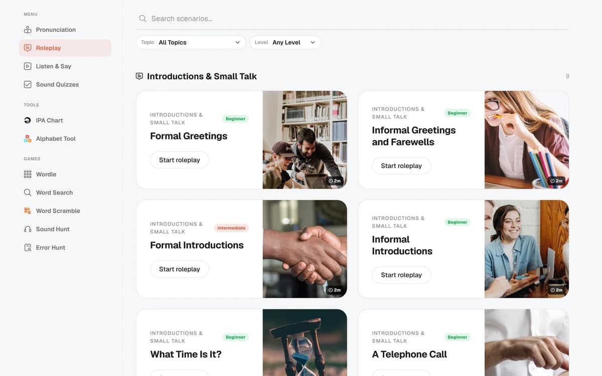 Roleplay speaking scenarios for greetings, introductions and phone calls